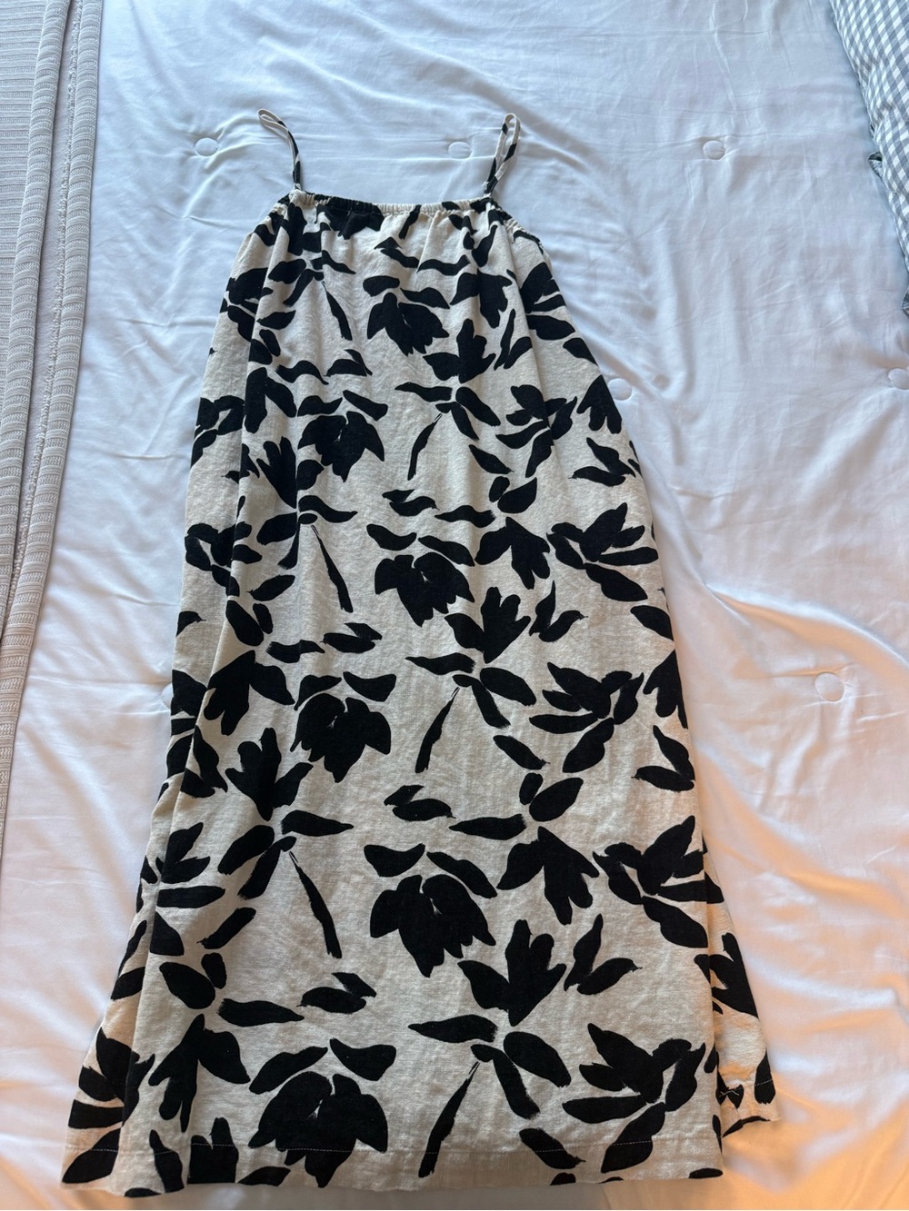Black & Cream Floral Maxi Dress with Spaghetti Straps